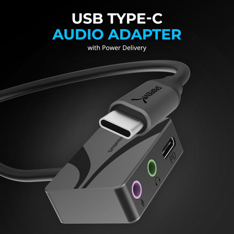 SABRENT USB Type-C to 3.5mm Audio Adapter with 100W PD, USB C External Sound Card for Headset Microphone Speakers Stereo Output 24-bit 96KHz Compatible with Laptop Tablet Smartphone (AU-PACM) USB-C Audio Adapter + 100W PD