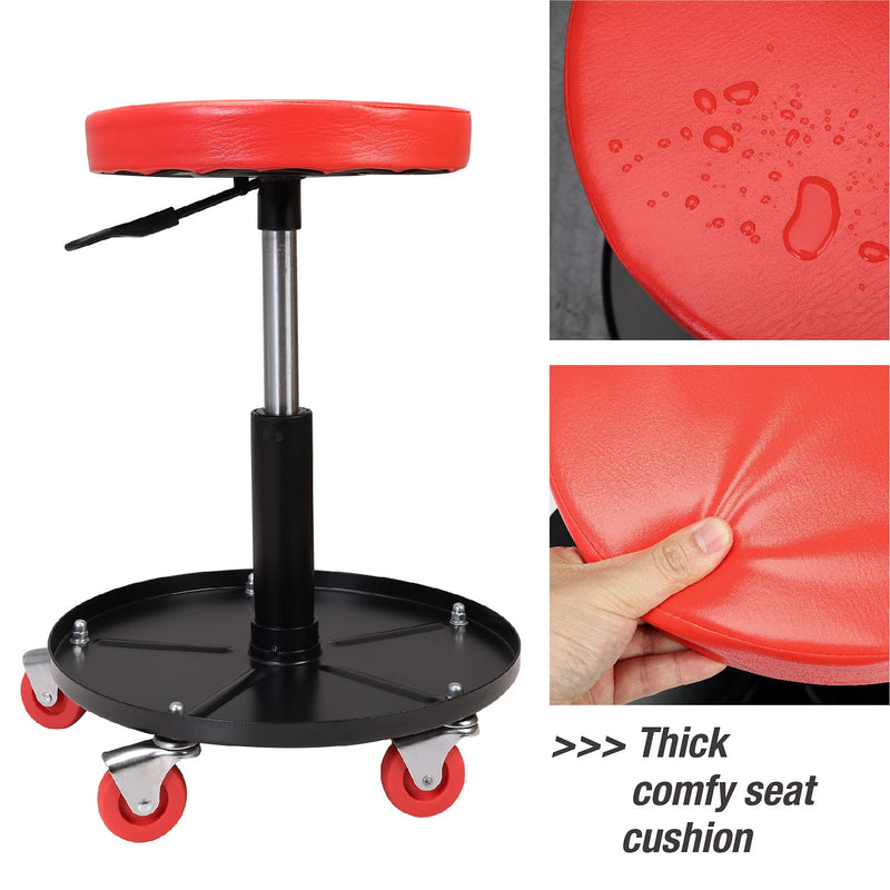 Torin ATRHL6201B Heavy Duty Rolling Pneumatic Creeper Garage/Shop Seat: Padded Adjustable Mechanic Stool with Tool Tray Storage, Red 250 LBS 250LBS Creeper Seat 1