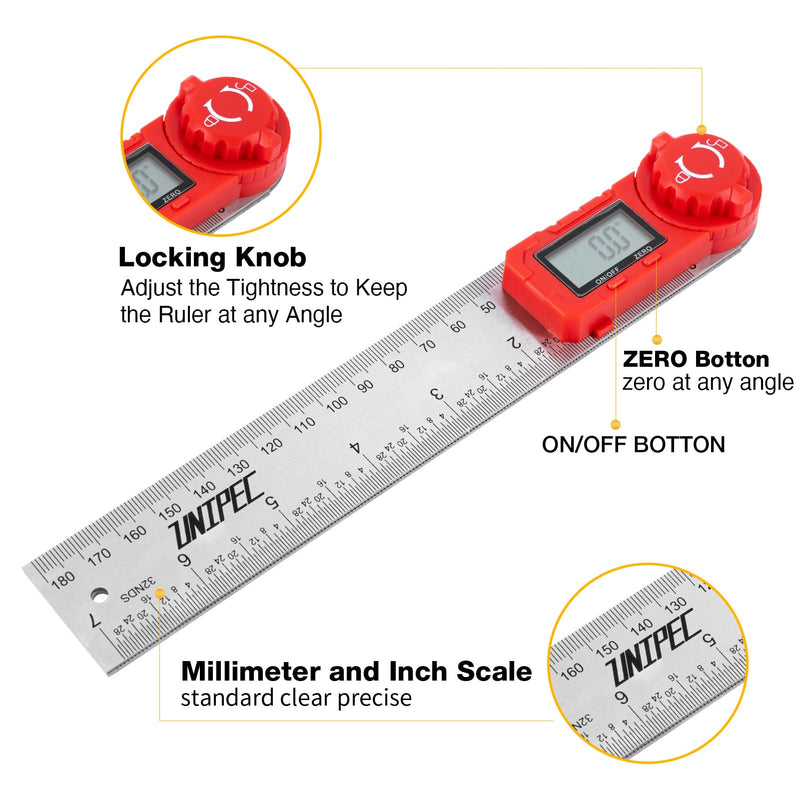 Digital Angle Finder Protractor, Angle Finder Ruler,Stainless steel 7inch 200mm, Angle Measuring Tool for Woodworking,Carpenter,Construction,DIY Measurement (Stainless Steel) Stainless Steel