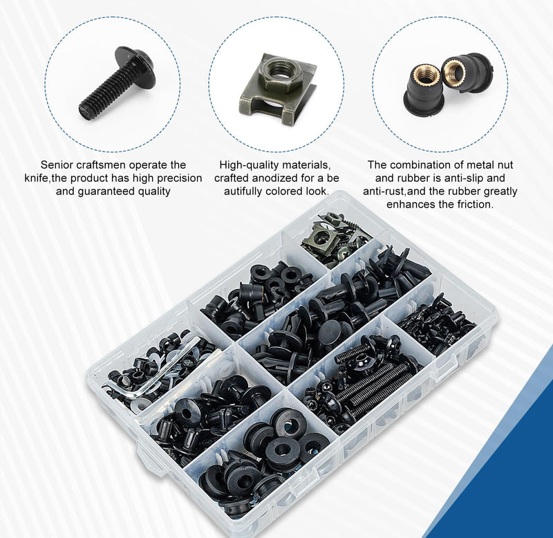 Motorcycle Fairing Bolt Kit, 397 Pcs M4 M5 M6 Universal Windscreen Screws Fasteners Fairing Bolts Nut Clips Kit Fit for Kawasaki Suzuki Yamaha BMW Honda GSXR Harley Davidson Motorcycle