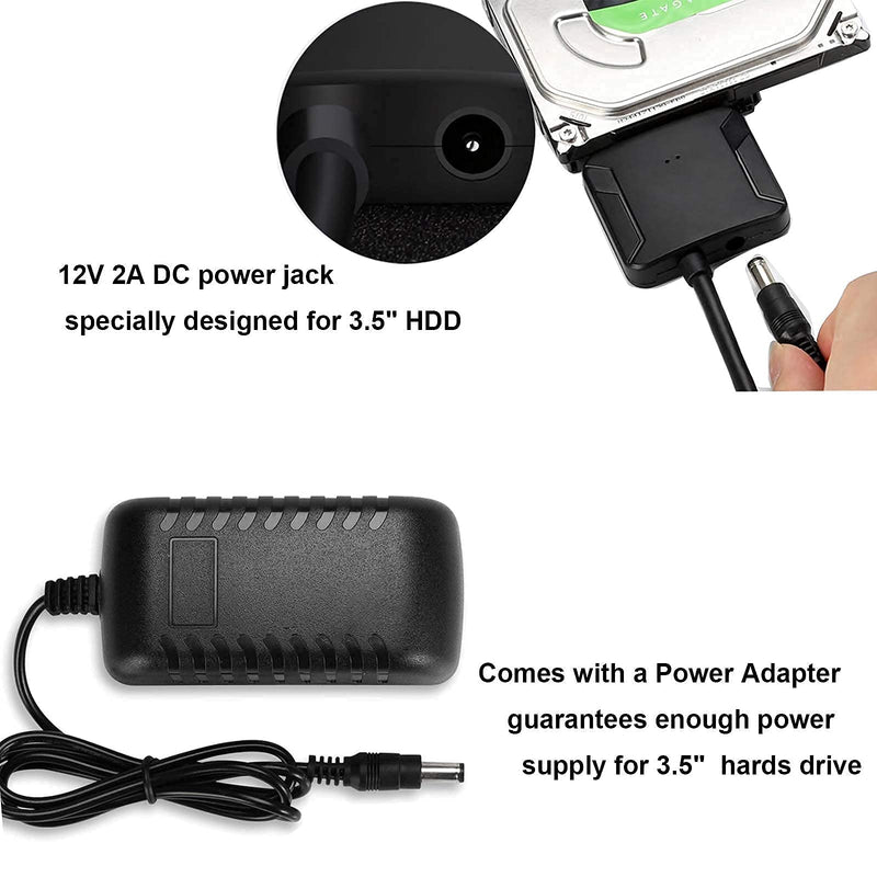 SATA to USB 3.0 Adapter, External Hard Drive Converter Cable for 2.5" 3.5" HDD, SSD with Power Supply for SATA 3.5 SSD HDD