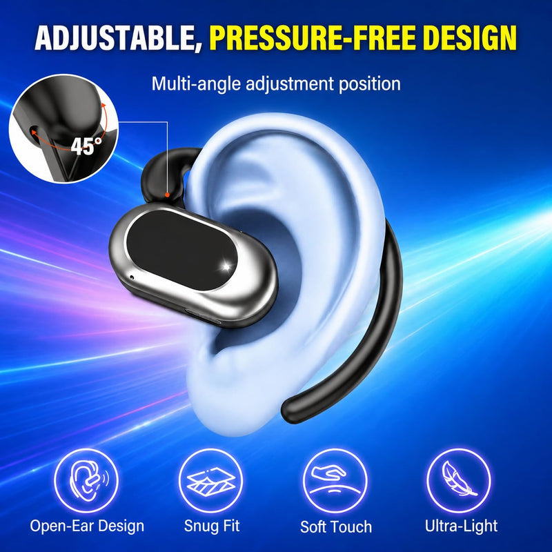 Open Ear Headphones, NEW Over Ear Earbuds with 4 ENC Noise-Canceling Mic | Ultra-Comfort Bone Conduction Earbuds, BT5.4, HD Stereo, IPX7 Waterproof, Ergonomic Earhooks,36H Sports Ear Buds for Running A-Deep Black