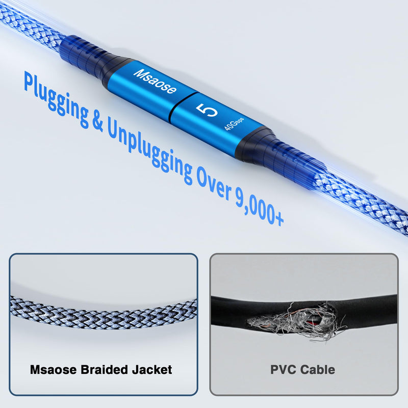 Braided Long Thunderbolt 5 Cable 10FT 2Pack Compatible, 8K@60Hz, 4K@144Hz, 40Gbps, 240W PD for Thunderbolt 4/5, Mac mini, Razer Blade, MacBook Pro M4 M5, iPhone 17, USB4