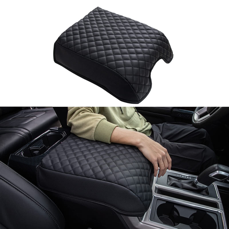 JDMCAR Center Console Cushion Compatible with 2015-2020 Ford F150 / 2017-2022 F250 F350 F450 and 2018-2024 Expedition Accessories, Customized PU Leather Armrest Cover Protector (Bucket Seat Only) Black-Pu Leather Bucket Seat