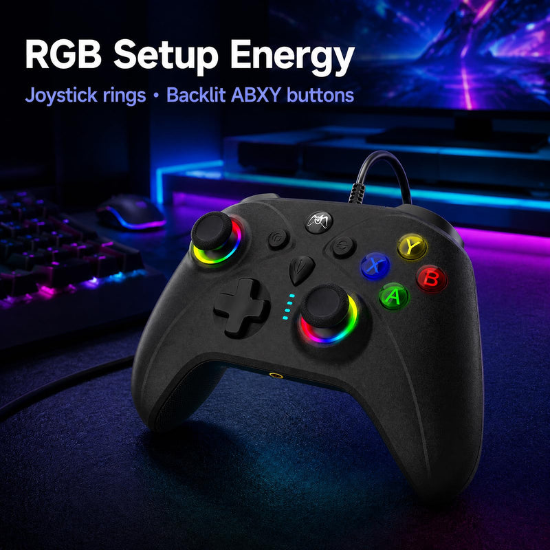 KentroGrip Wired Controller for Xbox Series X|S/Xbox One with TMR Joysticks | Black Wired Gamepad With M1/M2 Back Buttons, Turbo, RGB Lights, Textured Grips, 3.5mm Headset Jack