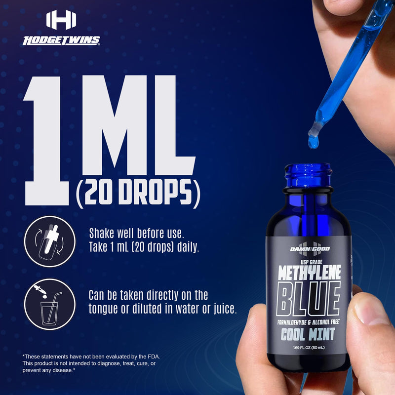 The Hodge Twins Damn Good Methylene Blue Drops – Pharmaceutical-Grade Energy Support Methylene Blue Supplement – Refreshing Potent Blue Drops for Men & Women - Cool Mint Flavoured