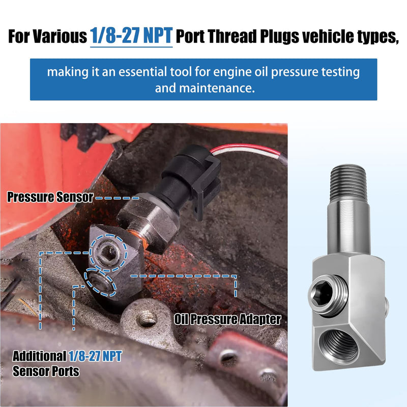 Oil Pressure Sensor Adapter 1/8-27 NPT Port Thread Plugs for Chevy/GM Small Block Engine