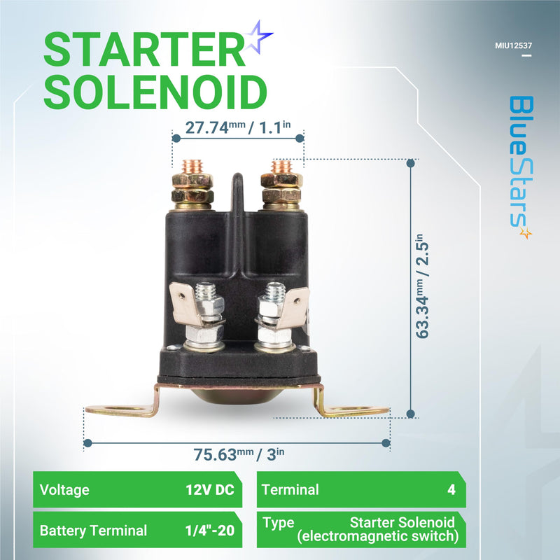 BlueStars MIU12537 Starter Solenoid - Compatible with John Deere S240 X300 X304 X305R X310 X320 X324 X350 X354 X360 X370 X380 X384 X390 X394 Lawn Tractors - Replaces 884-1221-210-02 892-1221-210