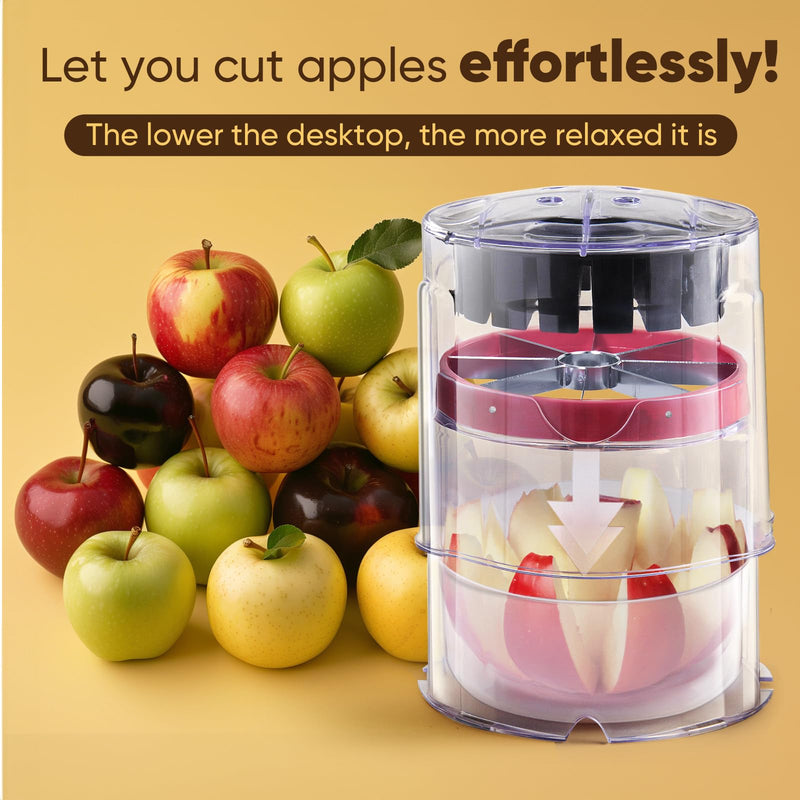 Newness 5.12-Inch Apple Slicer - 8 Slices, Ultra-Safe & Heavy-Duty Stainless Steel Extra Large Apple Cutter, Upgraded Cut Apples All The Way Through, with Red Bowl