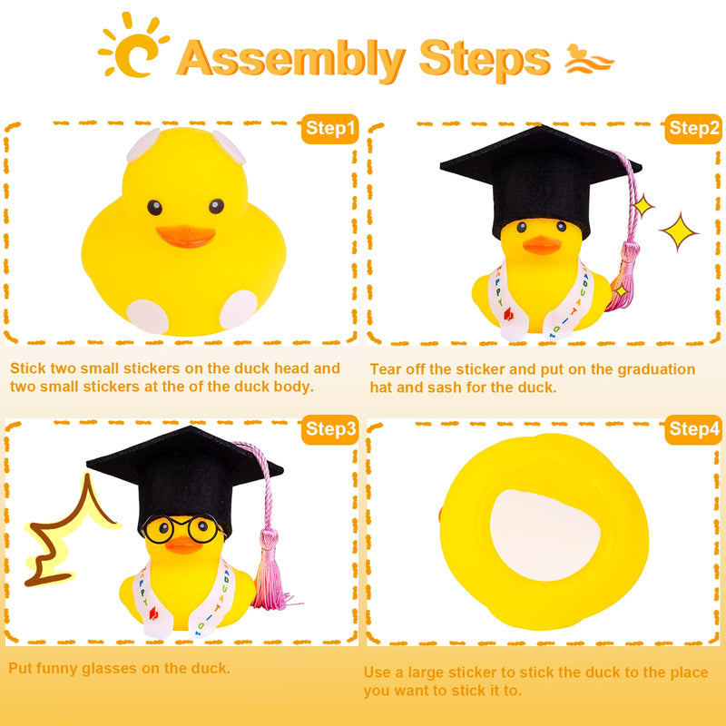 Graduation Duck Car Ornament, Rubber Duck Car Dashboard Decor with Mini Graduation Hat Sash Sunglasses G12-sunglasses-pink Tassel