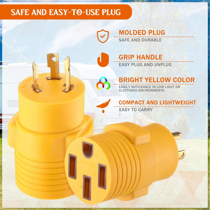Kanayu 30 Amp to 50 Amp RV Generator Adapter Compatible with NEMA L5-30P to 14-50R, 30 Generator to 50 RV Trailer Campers, 3 Prong L5-30P Lock Male to 4 Prong 14-50R Female Adapter