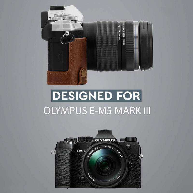 MegaGear MG1865 Ever Ready Genuine Leather Camera Half Case Compatible with Olympus OM-D E-M5 Mark III - Brown