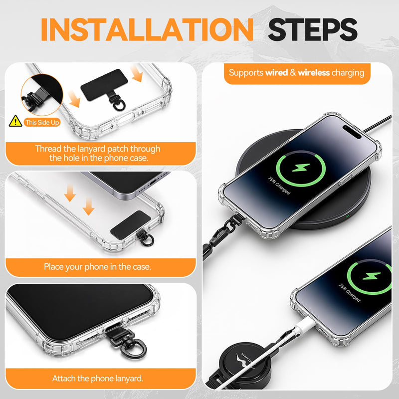 Anti-Theft Phone Tether, Black (2 Pack) | Phone Lanyard Retractable Steel Line & Locking Carabiner, Phone Strap Metal Tether Tab for Climbing Fishing Skiing Hiking Black-2 Pack