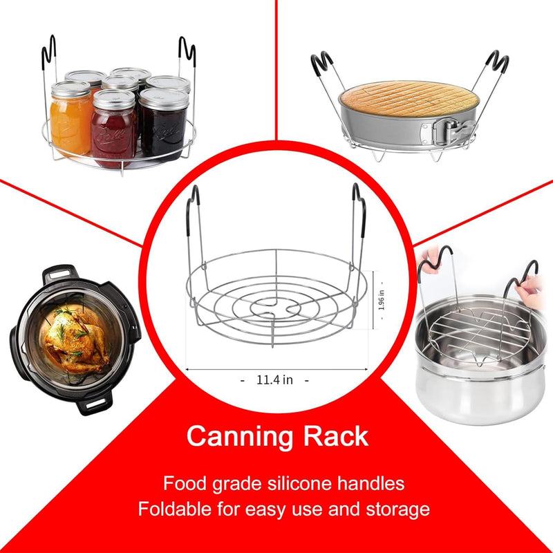 7 Pieces Canning Supplies Kit, Red | Stainless Steel Canning Tools Set, Includes Steamer Rack, Funnel, Jar Lifter, Wrench, Tongs, Lid Lifter, Bubble Remover