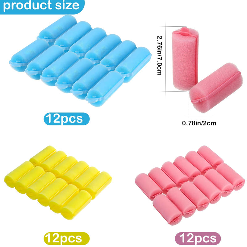 Foam Sponge Hair Rollers for Short Hair,36PCS Soft Curlers Flexible Sponge Curlers 20mm Mini Foam Hair Styling Home DIY Curling Tools for Women and Kids (Pink, Yellow, Blue)