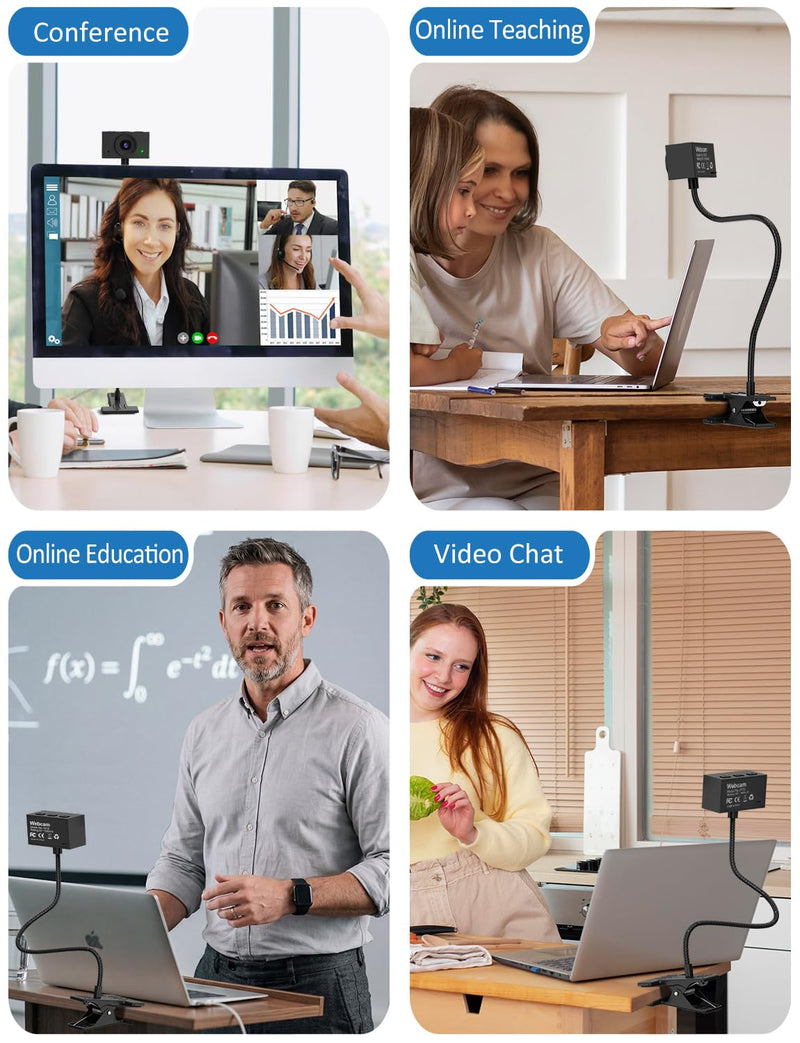 Webcam with Stand, 2K Webcam for PC with Microphone, HD Laptop Web Camera | Wide Angle Webcam With FOV 95°, USB Plug & Play, Manual Focus, Zoom Computer Webcam for Online Teaching, Video Calls Black