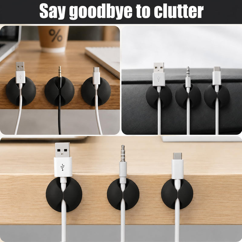 Cable Clip Organizer Wire Holder Desktop Cord Management USB Charger Holder Cable Clip Desk Accessories for Home Office Black 10