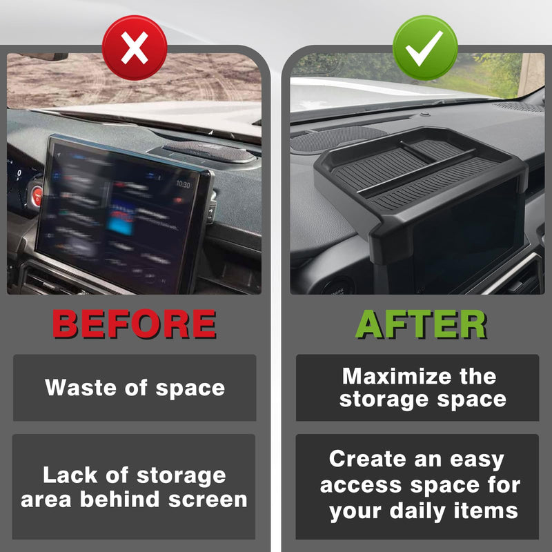Muslogy Dashboard Storage Box Compatible with 2024 2025 Tacoma & 2025 4Runner Accessories Center Console Organizer w/ 8-inch Screen for SR SR5 TRD PreRunner TRD Sport Off-Road Pro Trailhunter (Black) Black