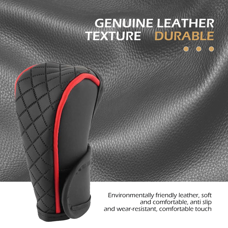 Car Gear Shift Cover, Leather Shifter Cover, Gear Shift Knob Cover for Shift Lever Protection, Universal Car Gear Shift Cover, Car Decoration Accessories (Black-Red) Red