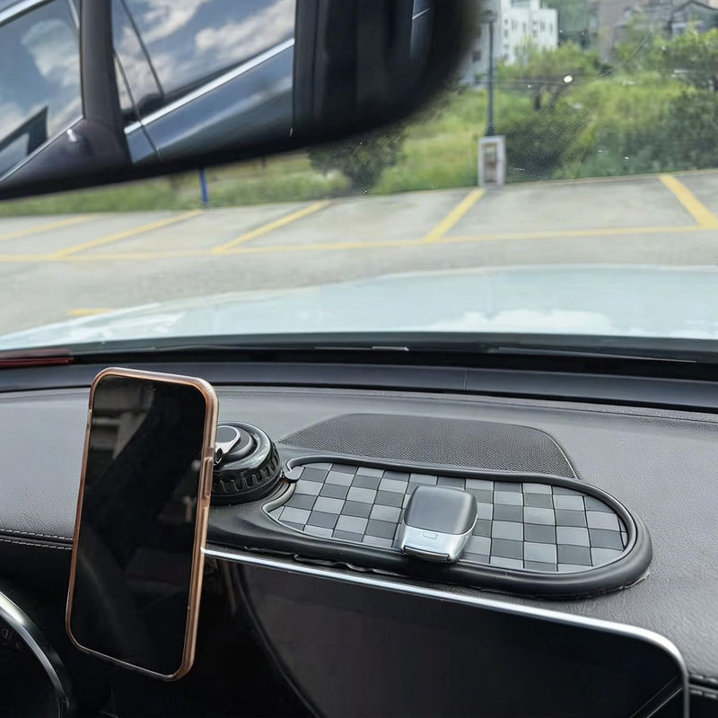 Car Mount 360° Rotating Car Phone Holder Universal Mount Multifunctional Dashboard Mat Non Slip Car Organizer with Temporary Parking Number Plate Interior Car and Truck Accessories-Black