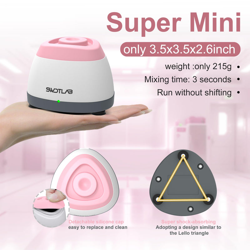 Mini Vortex Mixer 3500RPM 3s Mix for Lab Paint Nail Polish, Pink | 3s Fast Mix DC Brushless Motor, Touch Start Auto-Stop, Anti-Slip & Quiet, 100 Stainless Steel Balls, for Tattoo Ink Glue Lab
