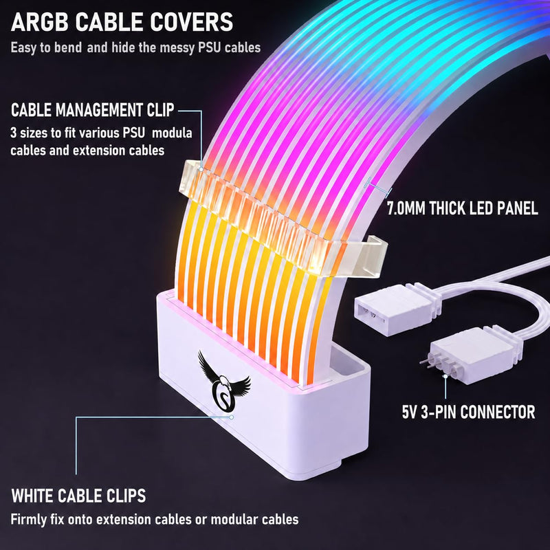 Osprey ARGB PSU Cable Cover, GPU 2x8-Pin & 12+4-Pin, 81 LED, 5V 3-Pin 2×8P / 12+4P Cables White