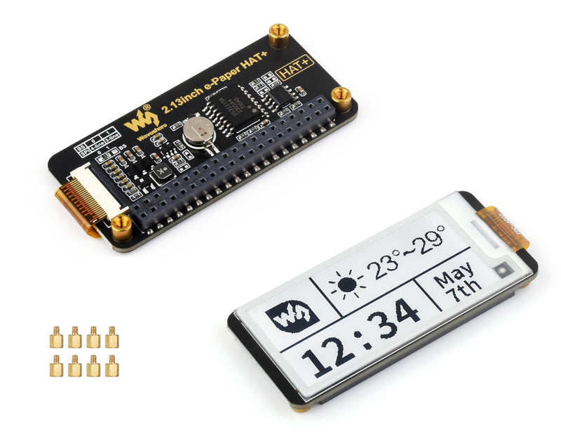 2.13inch E-Paper HAT+ for Raspberry Pi 5/ 4B/3B+/3B/2B/A+/Zero W/WH/Zero 2 W/Jetson Nano, E-Ink Display HAT+ Standard 250x122 Pixel SPI Interface with Pwnagotchi Tutorial Support Partial Refresh