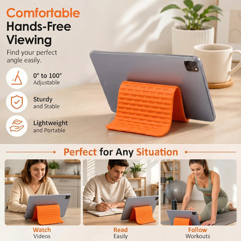 Airplane Phone Holder, Silicone Foldable Phone Stand for Desk and Travel | Bendable Phone Holder for Plane, Desk, Bed and Treadmill Use, Fits Phones and Tablets, with 24 Suction Cups and Charging Port Black