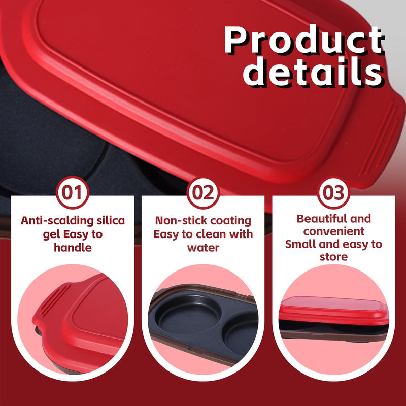 Quick-Heat Microwave Egg Cooker, Portable Poacher/Fryer Egg, Egg Cooker for Breakfast Sandwiches Maker for 2 Eggs, for Kitchen, Travel, Gifts Dishwasher-Safe (red) red