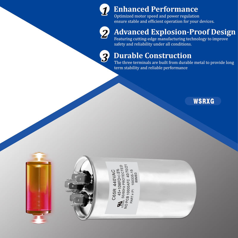89M83 100335-15 Capacitor 45+10 MFD 440V Round Replacement (60 * 100CM) 60*100CM
