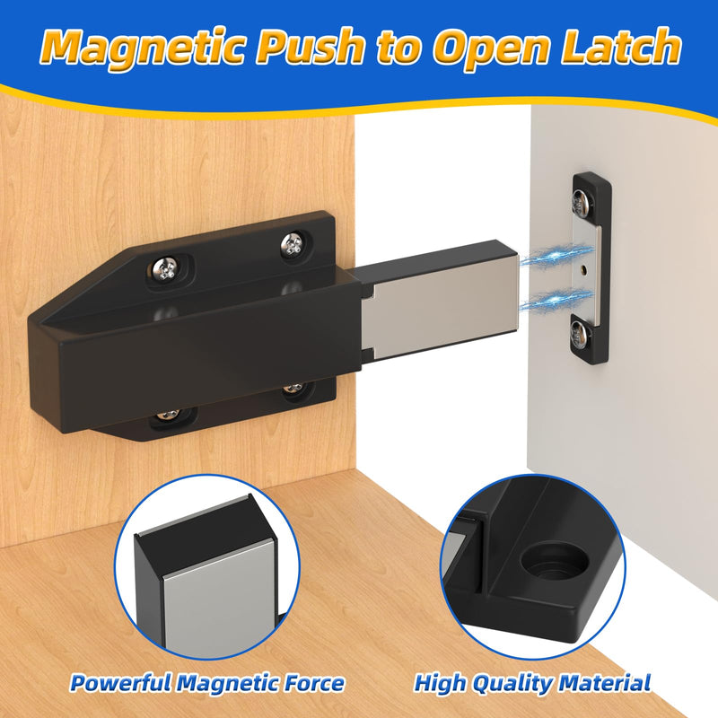 Push to Open Latches Jiayi Magnetic Push Open Catch Touch Latches for Cabinet Kitchen Drawer Closer Touch Release Open for RV Cupboard Door Damper, Large Push to Open Wardrobe Closure ((Black, 8 Pack) Black