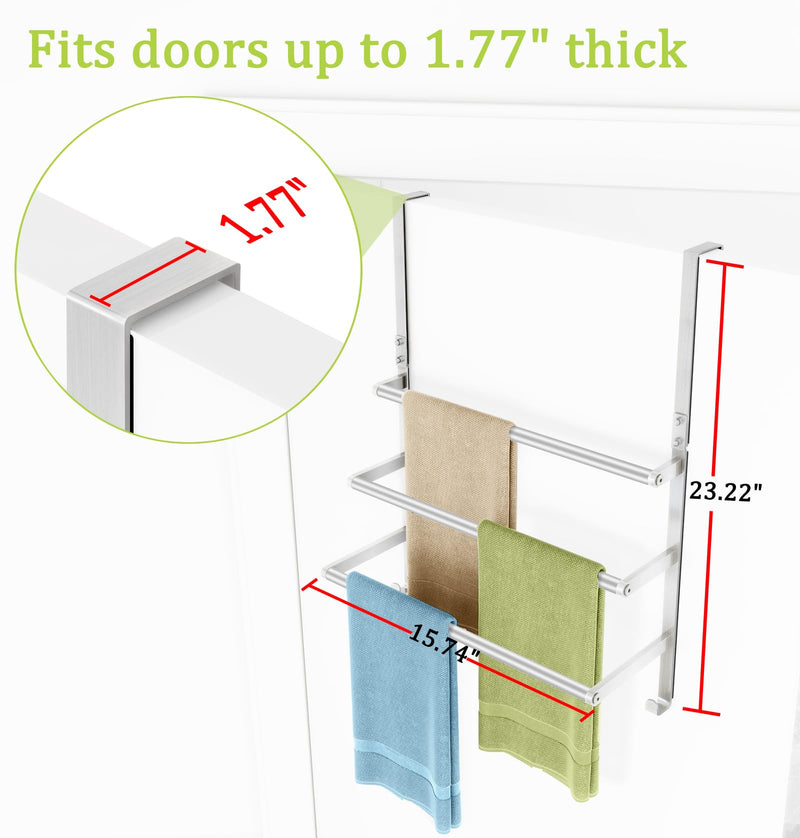 Over The Door Towel Racks for Bathroom, Over The Door Towel Rack, Towel Rack with Hooks for Door Hanging, Towel Bar Over The Door Towel Holder 16Inch, Brushed Nickel 16 Inch