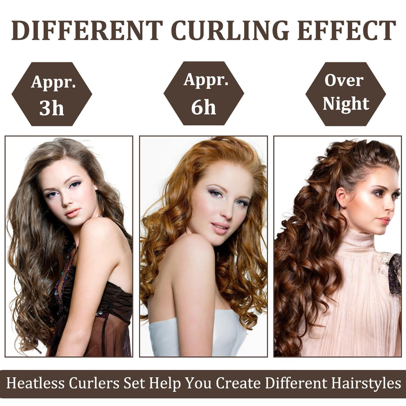 KEYRI 3 PCS Heatless Curlers Heatless Curling Rod Overnight Hair Curlers | Soft Hair Roller Rods with Hook Heatless Curling Set Overnight Curls Hair Curlers Brown