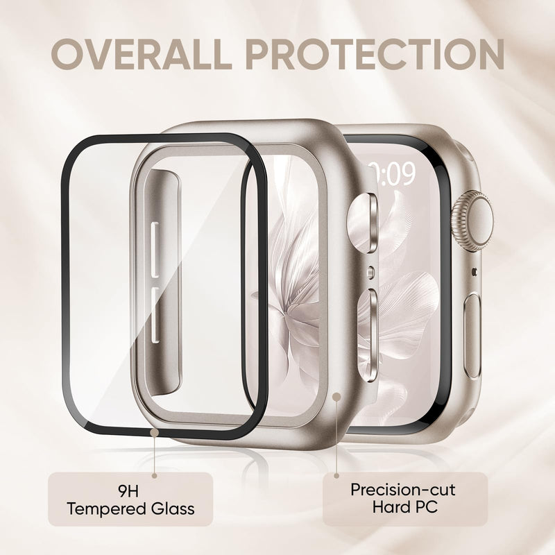 2 Pack Braided Stretchy Band Compatible with Apple Watch Bands and Case | 40mm 41mm 42mm 44mm 45mm 46mm Nylon Elastic Strap Protective Cover & Screen Protector, Fit iWatch Series 11 10 9 8 7 SE 6 5 4 Starlight+Pink