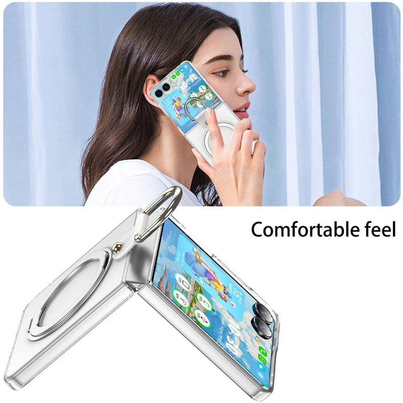 Clear Z Flip 8 Case with Ring 360 Kickstand Hinge Protection for Samsung Flip 8 Case Protective Cover for Galaxy Z Flip 8 5G (2026) - Clear