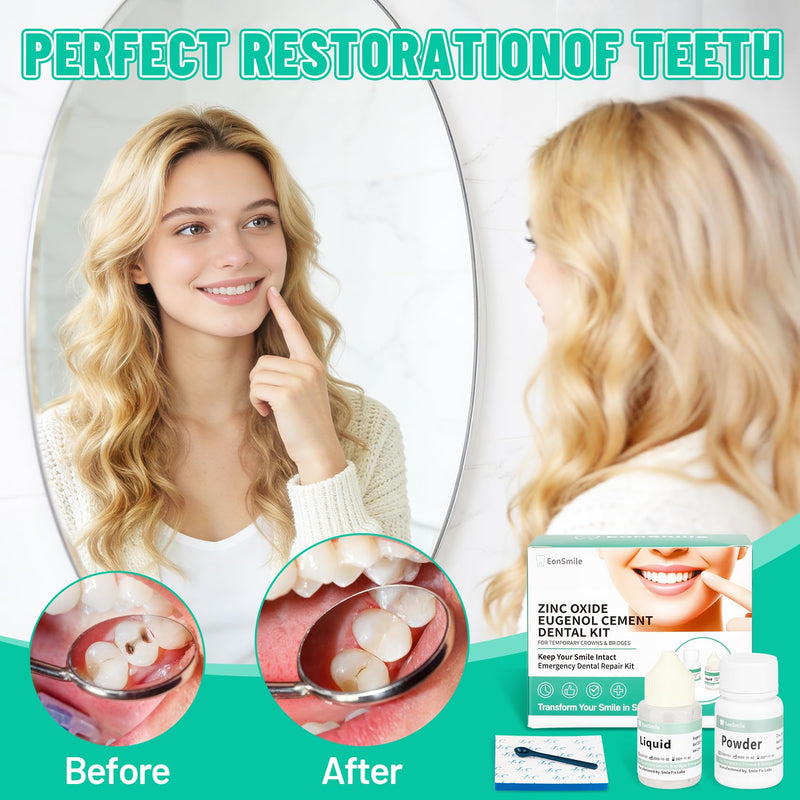 Temporary Tooth Repair Kit & Dental Cement for Crowns and Bridges - Emergency Cavity Filler, Dental Glue for Loose Caps, Zinc Oxide Eugenol, 20g & 15ml