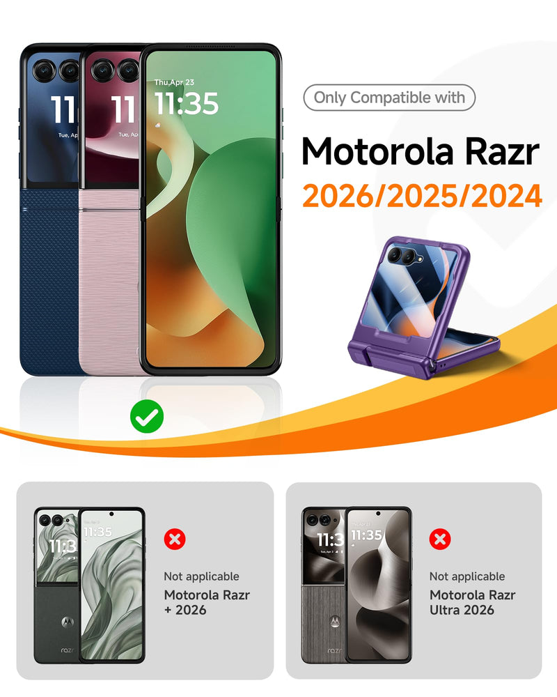 Kaiiecal Magnetic for Motorola Razr 2026/2025/2024 Case with Screen Protector [Fit for Magsafe] [Hidden Kickstand] [Hinge Protection] Durable Silicone Matte Protective Cover for Razr 70/60/50, Purple Phantom Purple