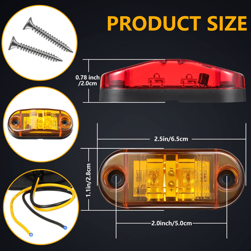 Tallew 10 Pcs 2.5 Inch LED Trailer Lights 2 Diode Waterproof LED Trailer Side Marker Oval Signal Running Lights for Truck Boat Rv(Amber, Red) Amber, Red