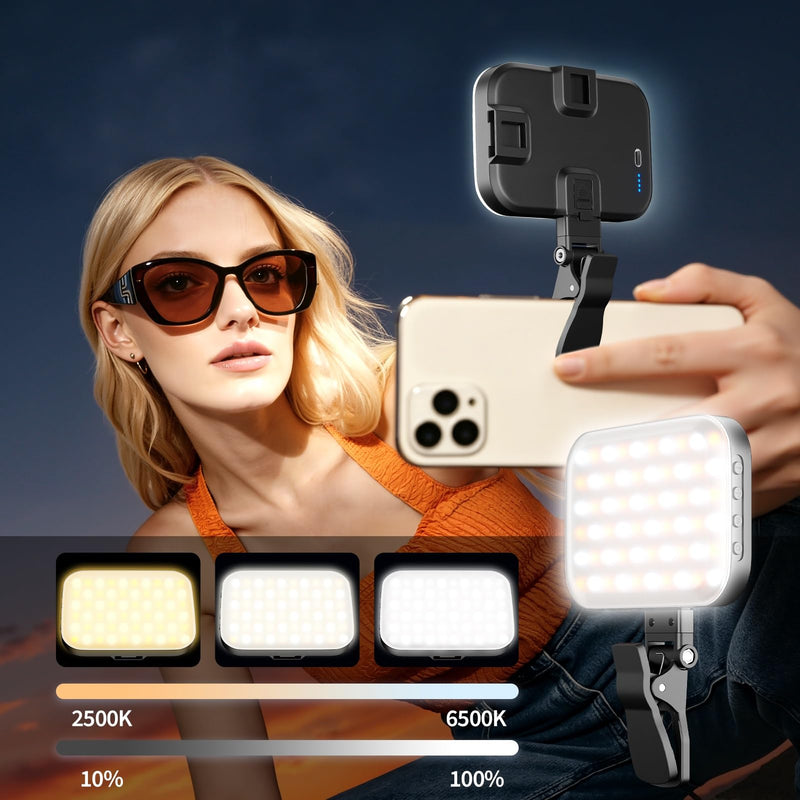 EMART 60 LED Selfie Light for iPhone Protable Clip Light for Phone Camera | 360° & 160° Rotatable Adapter Attachment, CRI 97+ 2200mAh Rechargeable, Ideal for Influencer Video Recording Makeup