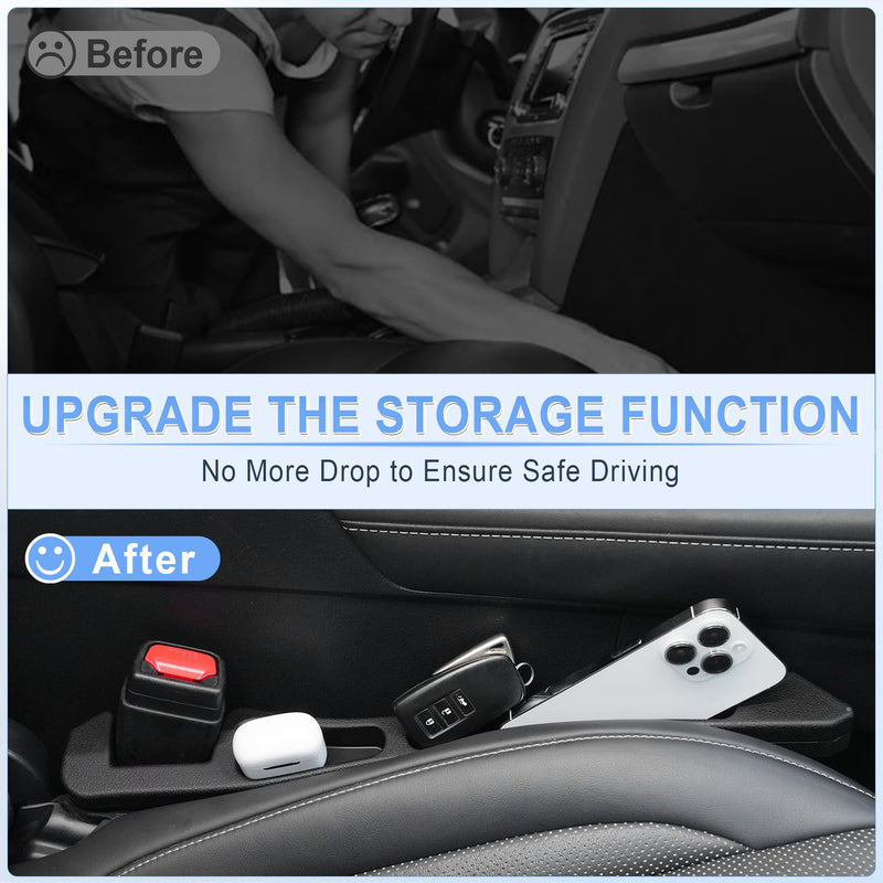 GaRhomxy 2PCS Car Seat Gap Filler Organizer, Universal Fit Gap Stopper for Cars SUV Truck, Prevent Drop Between Seat & Console, Anti-Slip Foam with Storage Pockets, Car Interior Accessories (Black)