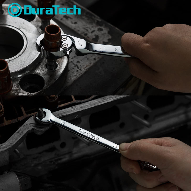 DURATECH Ratcheting Flare Nut Wrench Set, Open End Wrench Set, Metric, 5-Piece, 10, 12, 13, 14, 17mm, CR-V Steel, Organizer Pouch Included