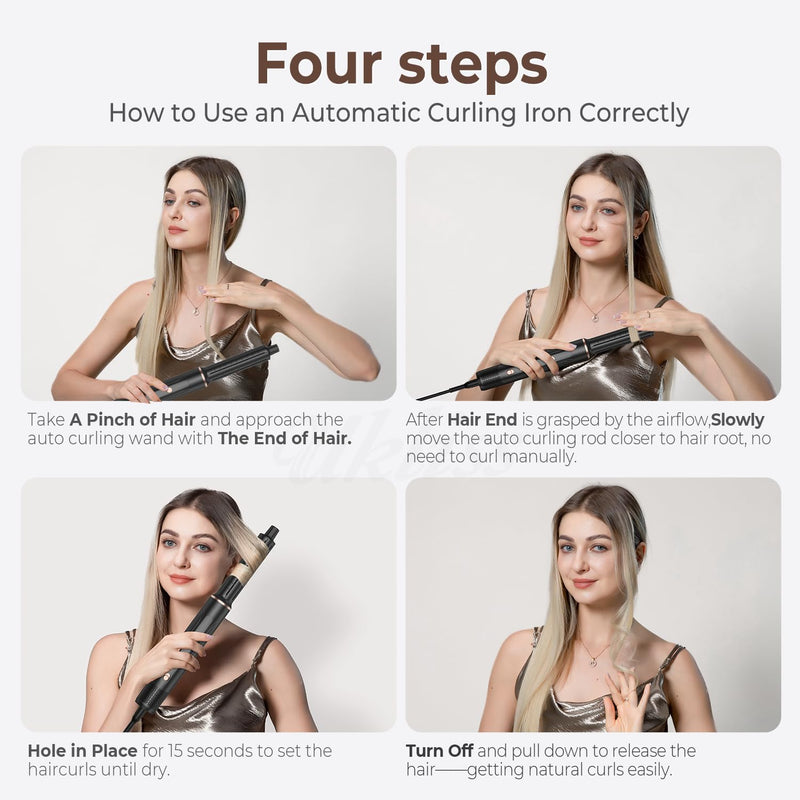 Hair Dryer Brush, 5 in 1 Blow Dryer Brush Set, High Speed Hot Air Styler, Auto Wrap Curlers for Frizz-Free Volume, Multifunctional Hair Dryer for Curling, Straightening, Volumizing (Platinum)