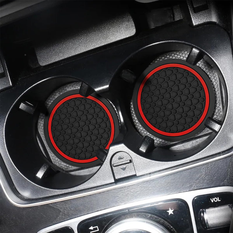 Mandark 4PCS Car Cup Holder Coasters, 2.75 Inch Non-Slip Insert Water Bottle Holder Pads, Dustproof Automotive Interior Accessories Mat, Universal for Vehicles, Trucks, RVs and More（Black/Red） Black/Red