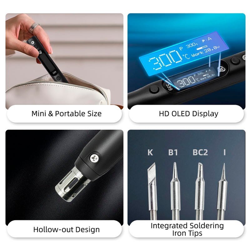 SEQURE S99 Soldering Iron Kit 150W Electric Soldering Iron with 4 Soldering Tips OLED Digital Temp Calibration 50°C-500°C Adjustable Temperature