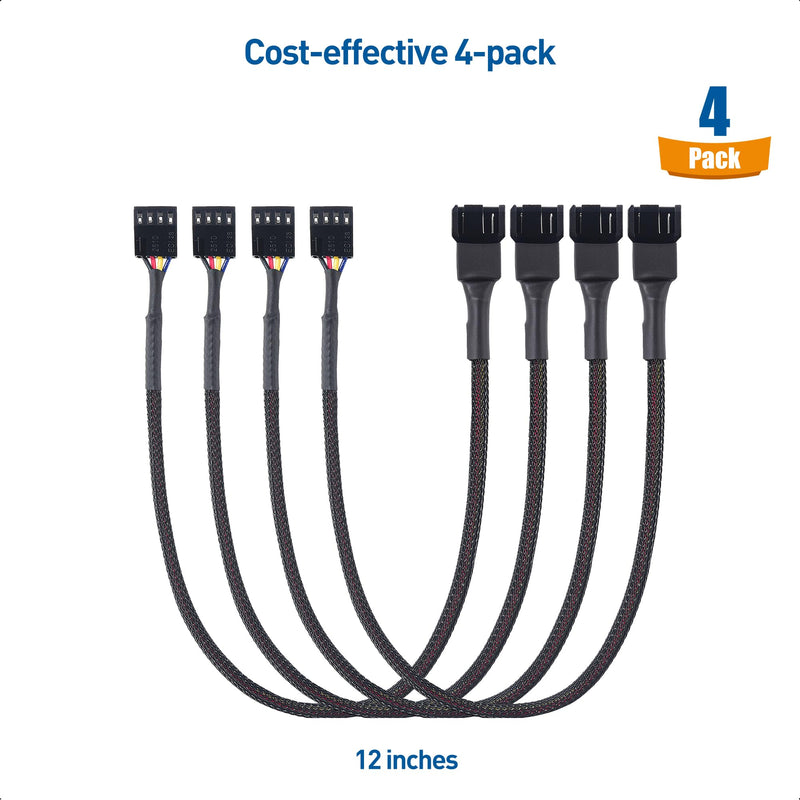 Cable Matters 4-Pack, PWM 4 Pin Fan Extension Cable - 12 inches (PC Fan Extension Cable, PWM Fan Extension Cable, PWM Extension Cable)