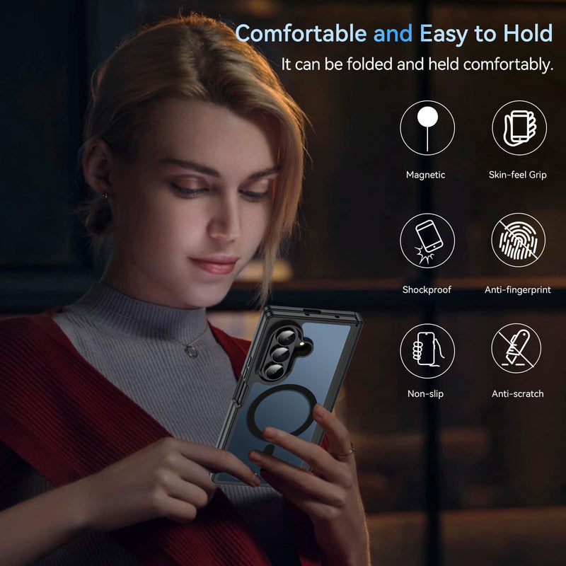 OWKEY for Samsung Galaxy Z Fold 8 Ultra|Fold 7 Case Compatible with MagSafe,[Full Hinge Protection] Magnetic Shockproof Military Translucent Matte Bumper Cover Phone Case for Z Fold 8 Ultra|7 5G,Black Galaxy Z Fold 8 Ultra/Fold 7