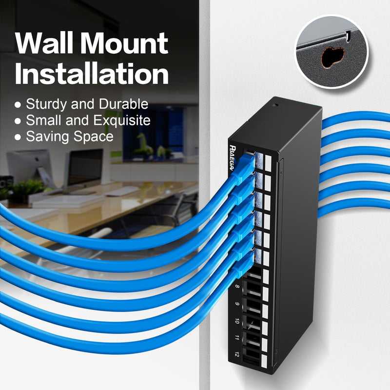Patch Panel 12 Port 1U UTP/STP Blank Keystone Patch Panel Compatible with LC/SC/ST/FC/USB/HDMI Keystone Jack for Desk Mount Home Ethernet Termination Box (1U 12 Port) 1U 12Port