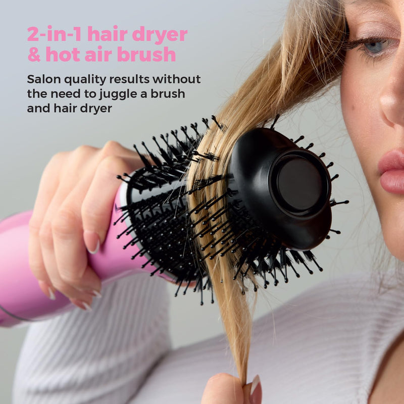 Carmen Oval Hot Air Brush with Ceramic Infused Barrel, 3 Heat & 2 Speed Settings, Nylon Pins & Anti-Tangle Bristles, 360° Anti-Tangle Swivel Cord, 1300W, Pink, C81243PNK