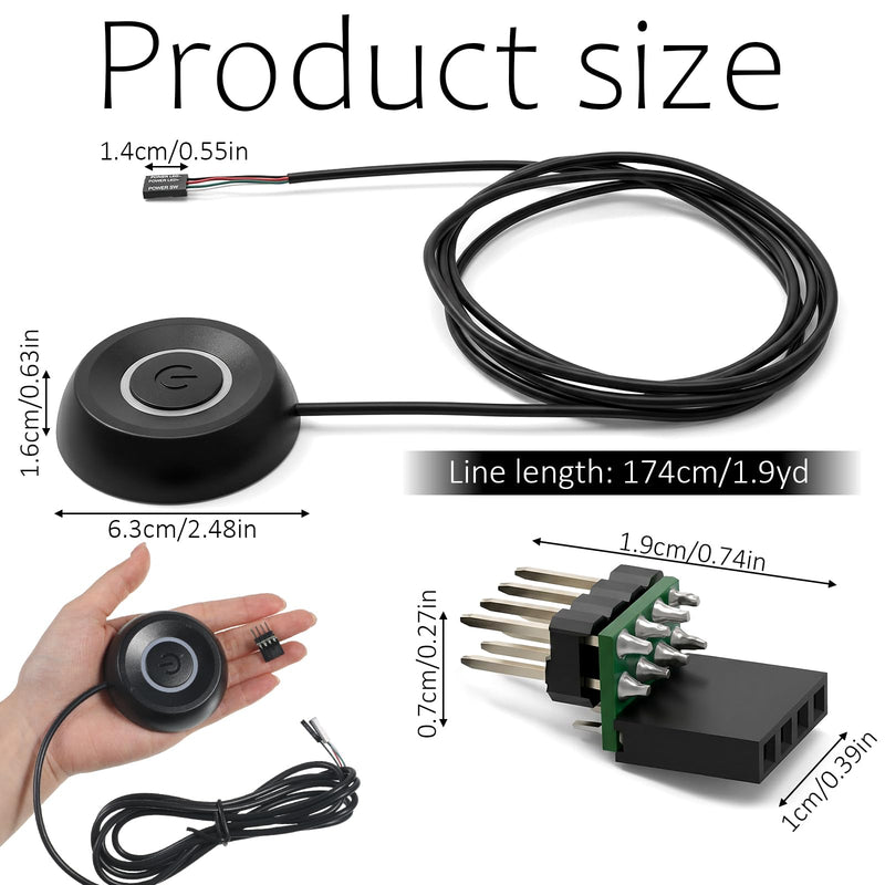 PC Power Button, PC External Power Switch Remote PC-Powers Switch | Desktop Powers Button ON Off LED Indicator, PC-Power Supply Buttons SW Extension, for Computer Motherboard