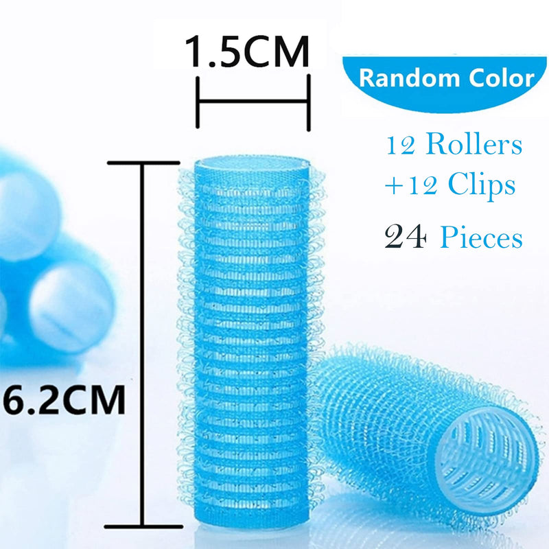 Fashion Base Hair Rollers with Clips,Small Velcro Rollers for Short Hair | 15mm Self Grip Hair Curlers Rollers,12 Rollers and 12 Clips,Salon Curlers